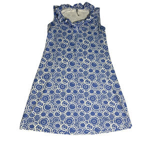 Lulu B Ruffle Geometric Circle Blue White Shift Dress UPF 50 Size Small